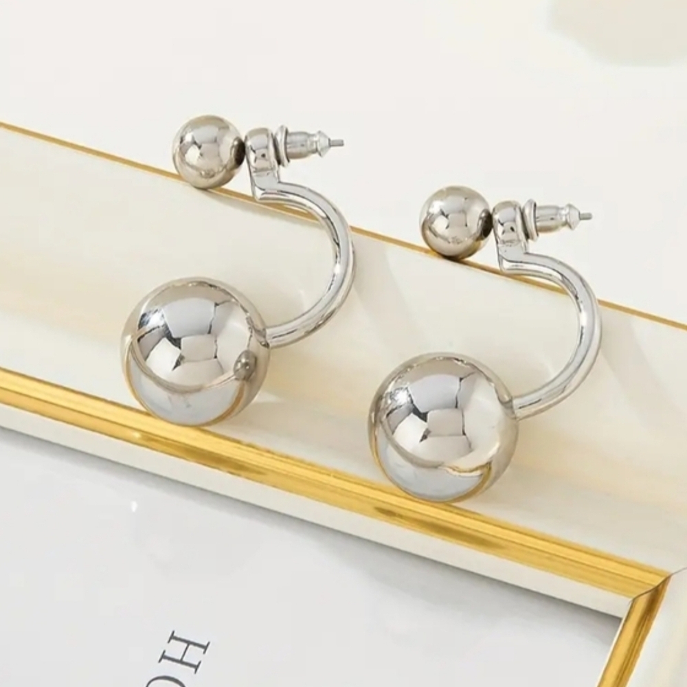 Silver Double Ball Earrings